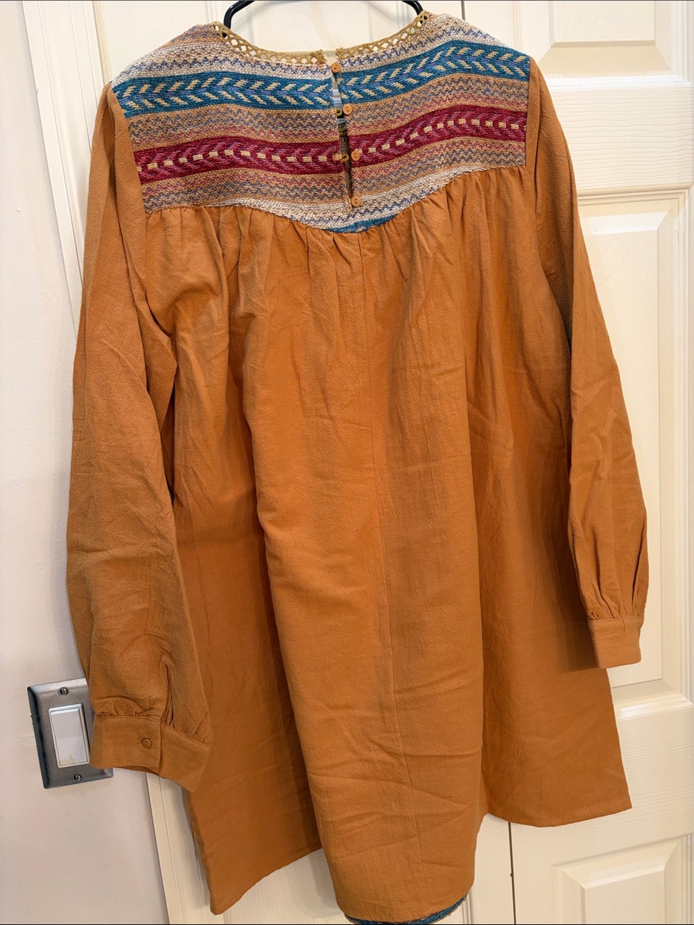 Umgee Rust Long Sleeve Boho Tunic Dress with Multicolor Yoke - Picture 5 of 5